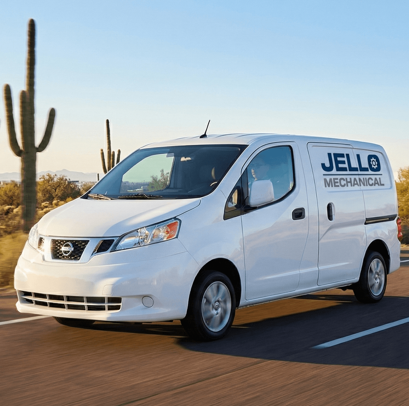 Jello Mechanical HVAC Technician - Fluent in English, Arabic, Chaldean, and Assyrian - repairing an AC unit in the Phoenix desert